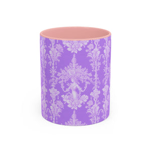 Accent Color Coffee Mug (11, 15oz), Pearl Lady Toile/Lavender Repeat