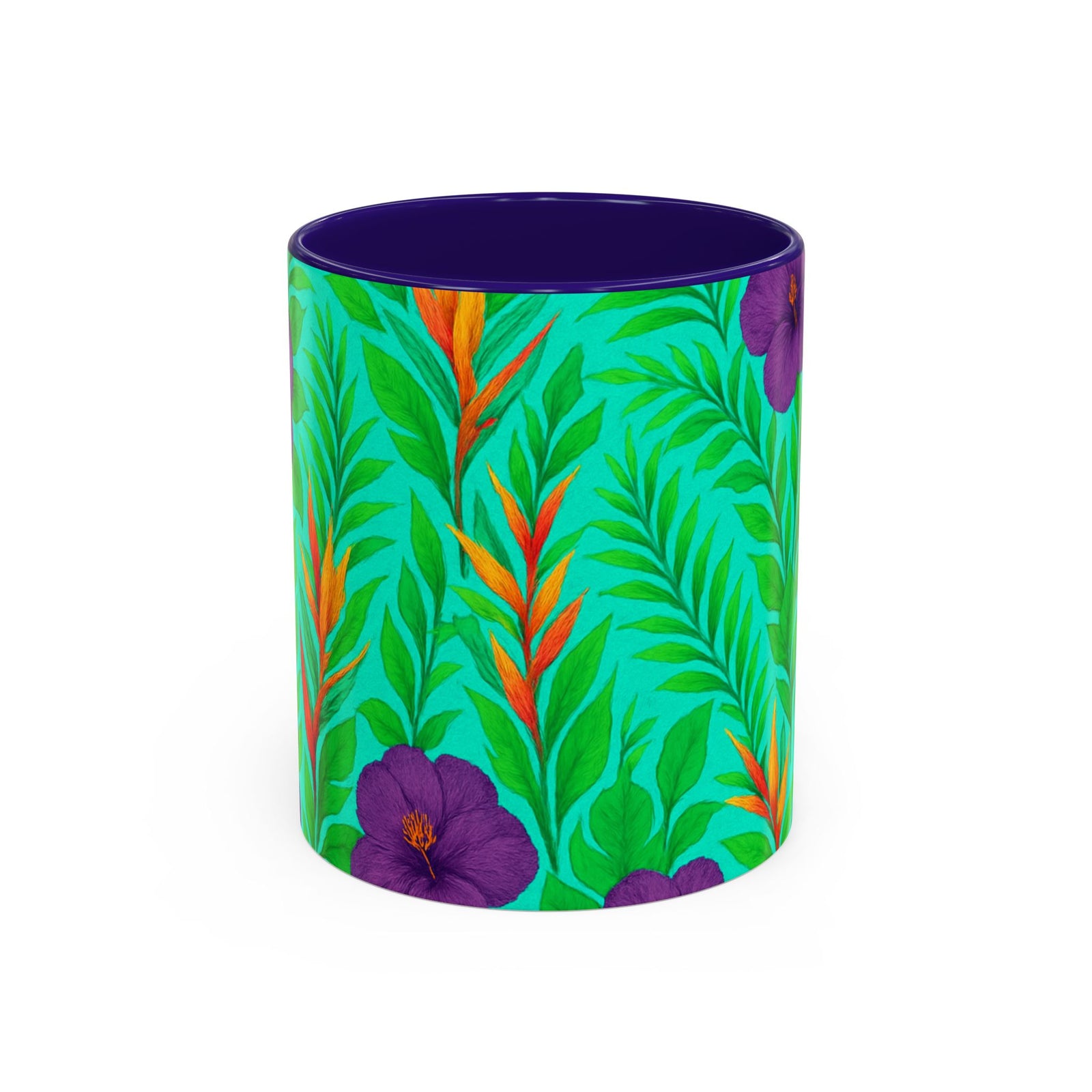Accent Color White Mug - 11oz & 15oz / Midnight Flower Green