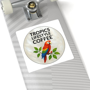 Tropics Lifestyle Coffee Parrot Logo Sticker — Kiss-Cut Decal