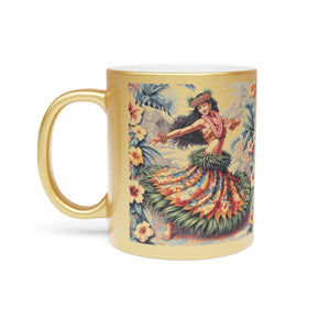 Tropical Metallic Mug, Gold or Silver - Hawaiian Dancer