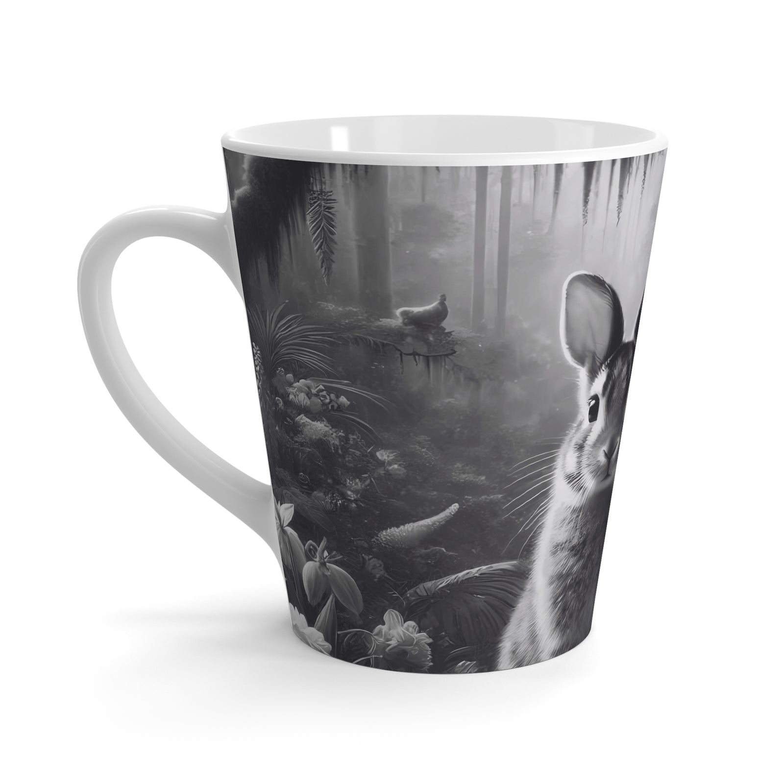 Latte White Mug - Tropical Sumatran Rabbits/Slate