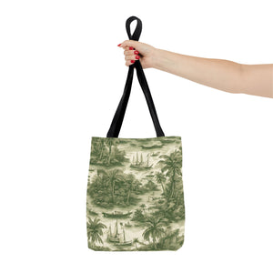 Coastal Toile Green Tote Bag - 3 Sizes