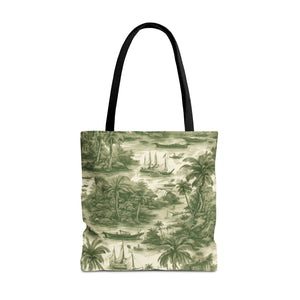 Coastal Toile Green Tote Bag - 3 Sizes