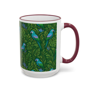 Accent Rim & Handle Coffee Mug ~ Parrot Family, Blue