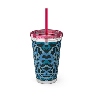 Tropical Tumbler with Straw | 16 oz: Coral Threads, Blue