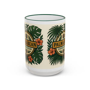 Accent Rim & Handle Coffee Mug — Palm & Bean Coffee Club Logo