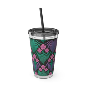 Tropical Tumbler with Straw | 16 oz: Midnight Hibiscus Deco, Pink