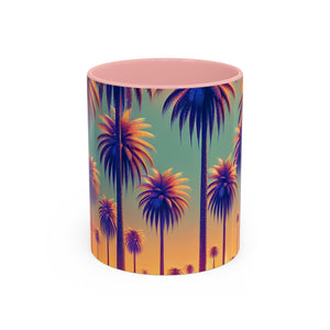 Accent Color Coffee Mug (11, 15oz), 8 Colors - Sunset Palms