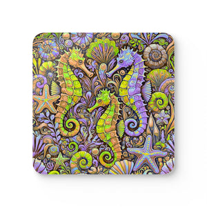 Coaster Set/4 - Seahorse Trio, Purple
