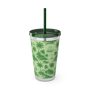 Tropical Tumbler with Straw | 16 oz: Faraway Toile/Green