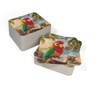 Cardboard Coaster Set — Tiki the Parrot Coffee Coasters (50/100 pcs)