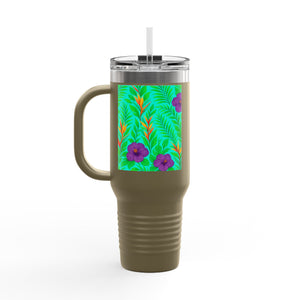 Midnight Flower Green Insulated Travel Mug - 40oz - Perfect for Outdoor Adventures