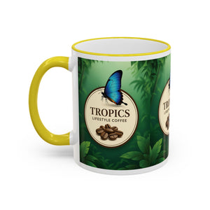 Accent Rim & Handle Coffee Mug — Tropics Lifestyle Coffee Butterfly Logo