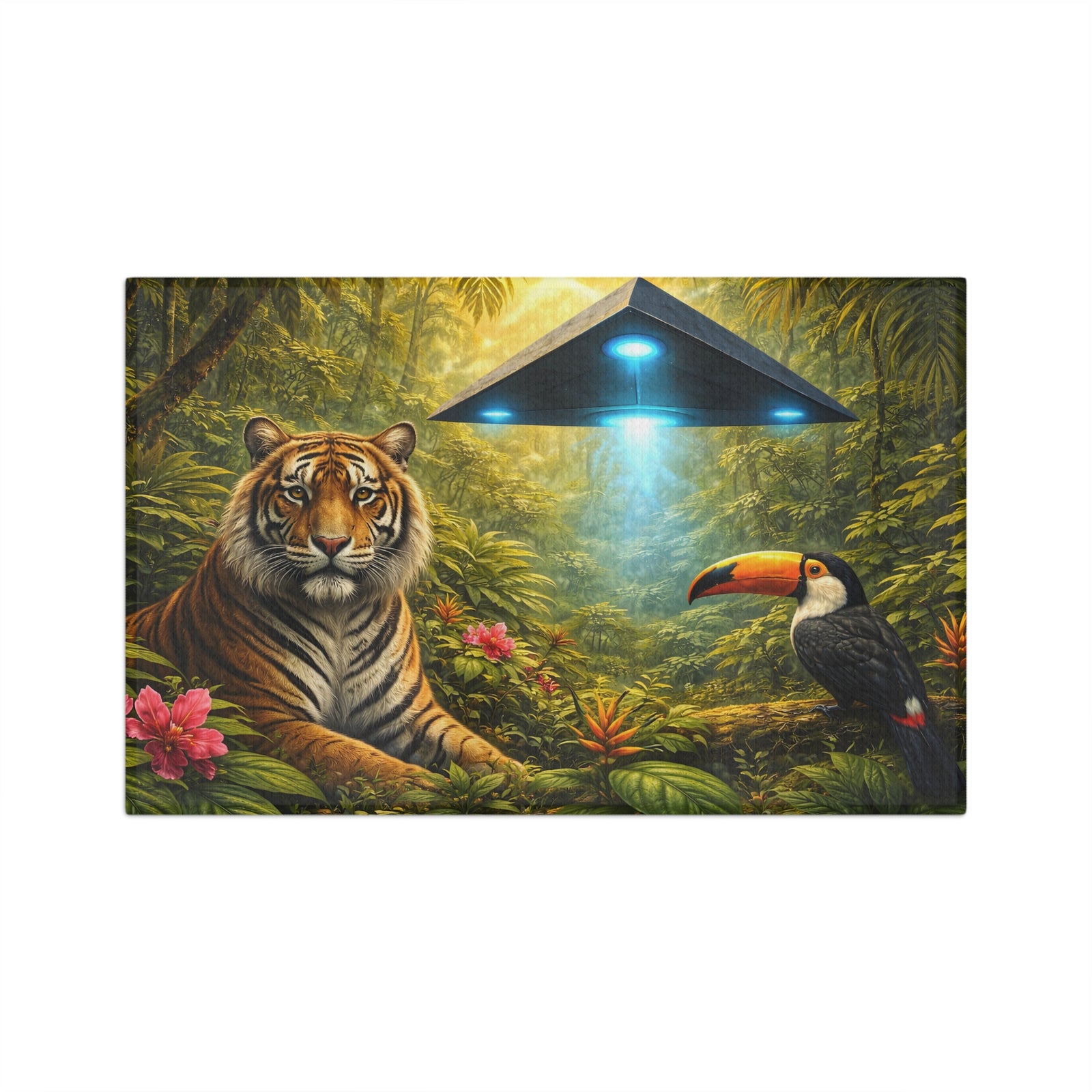Microfiber Coffee/Tea Towel — Tiger, Toucan & UFO