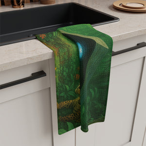 Microfiber Coffee/Tea Towel – UFO in Jungle with Big Cats