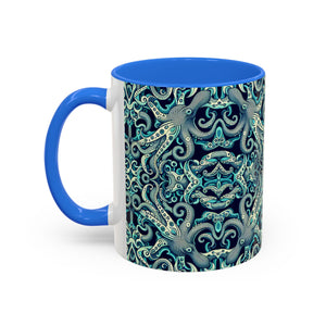 Accent Color Coffee Mug, Many Colors - 11oz & 15oz / Twisted Aqua Octopus