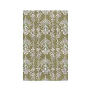 Tropical Microfiber Coffee/Tea Towel ~ Vintage Damask, Pearl Lady Olive Green
