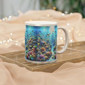 Tropical Metallic Mug, Gold or Silver - Busy Coral Reef