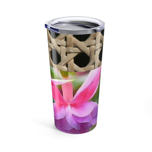 20oz Tropical Glossy Tumbler / Wicker & Two Fuchsias