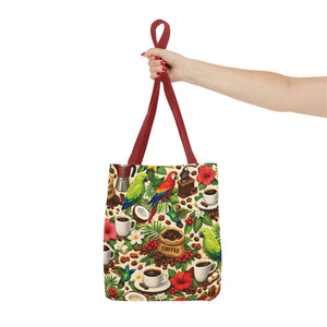 Tropical Parrots & Coffee Tote Bag, Green - 3 Sizes
