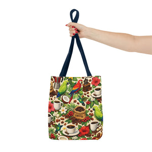 Tropical Parrots & Coffee Tote Bag, Green - 3 Sizes
