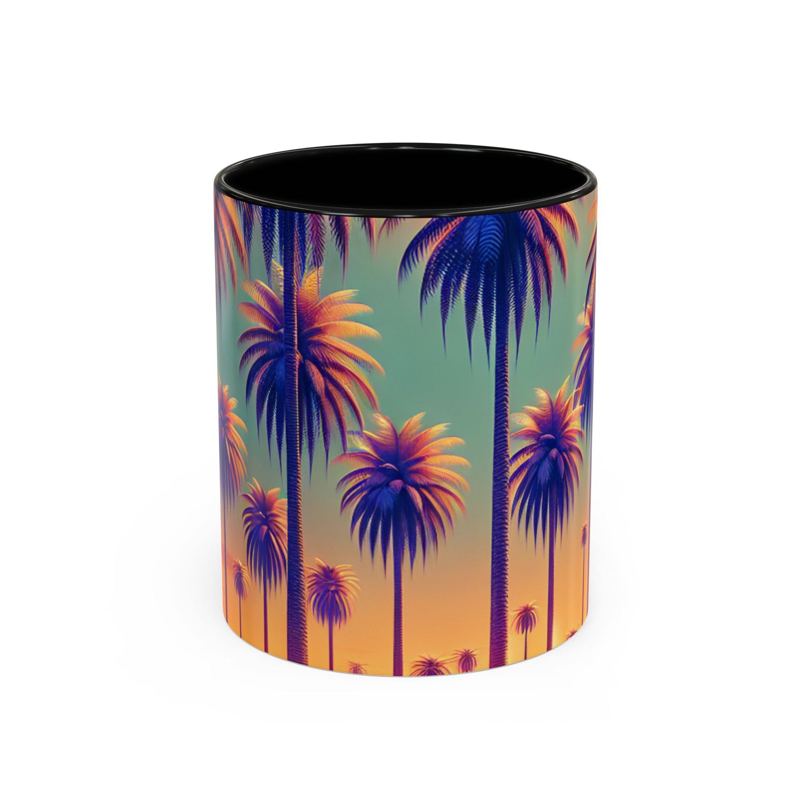 Accent Color Coffee Mug (11, 15oz), 8 Colors - Sunset Palms