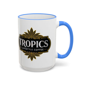 Accent Rim & Handle Mug – Tropics Lifestyle Coffee, Deco Long Logo