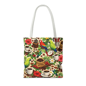 Tropical Parrots & Coffee Tote Bag, Green - 3 Sizes
