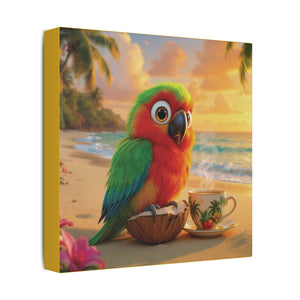 Tropical Beach Canvas - Tiki the Parrot Sunrise Wall Art, Yellow