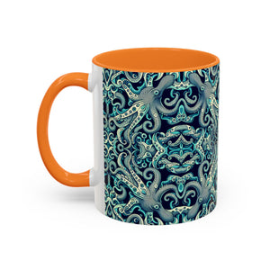 Accent Color Coffee Mug, Many Colors - 11oz & 15oz / Twisted Aqua Octopus