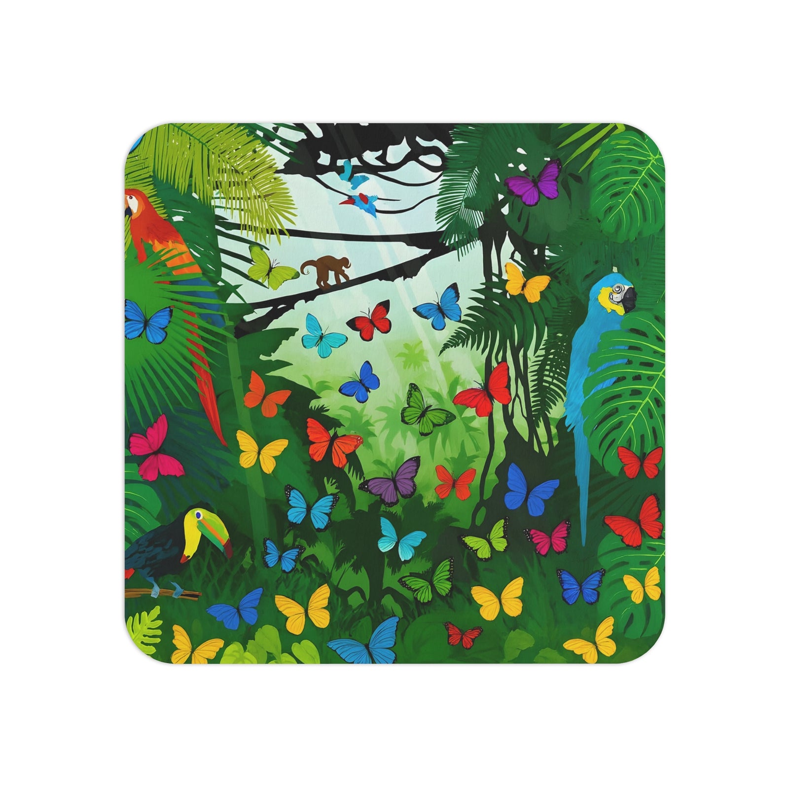 Bulk Hardboard Coffee Coasters — Colorful Parrots & Butterflies (Set of 50/100)
