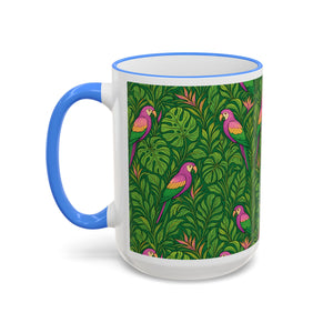 Accent Rim & Handle Coffee Mug ~ Parrot Family, Pink