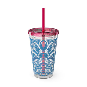 Tropical Tumbler with Straw | 16oz Colorful Travel Cup / Rocco Blues