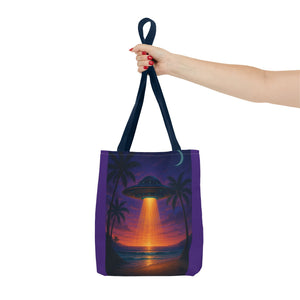 UFO at Beach Sunset Tote Bag, Purple - 3 Sizes