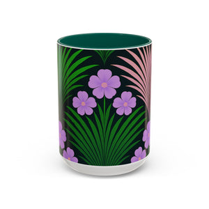 Accent Color Coffee Mug, Many Colors - 11oz & 15oz / Midnight Hibiscus Deco, Purple