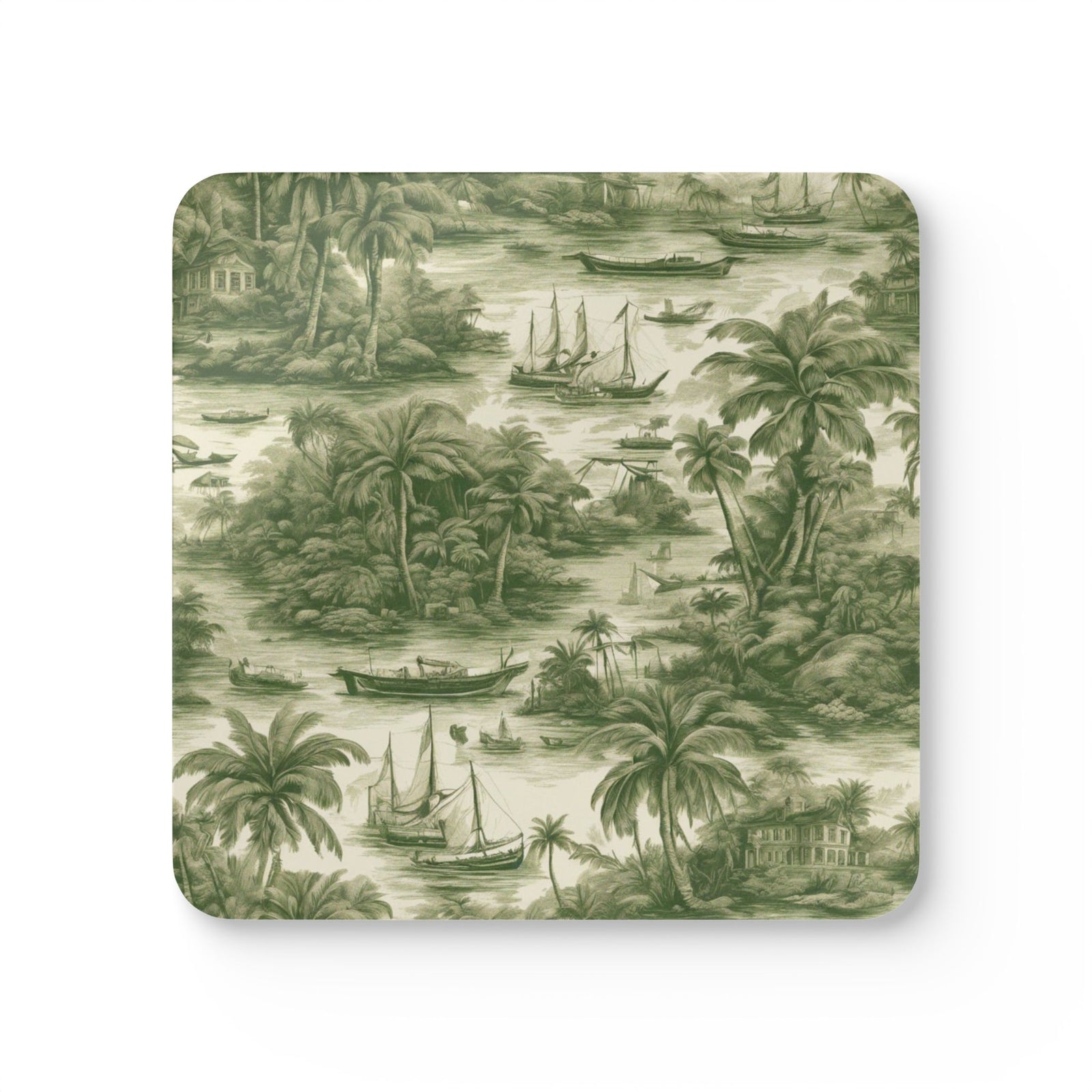Coaster Set/4 - Tropical Toile #1, Green