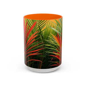 Accent Coffee Mug (11, 15oz), 8 Colors - Red Flame Palm