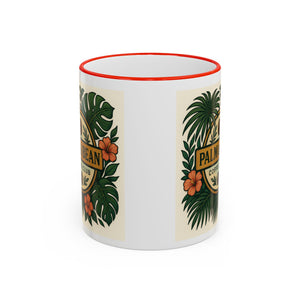 Accent Rim & Handle Coffee Mug — Palm & Bean Coffee Club Logo