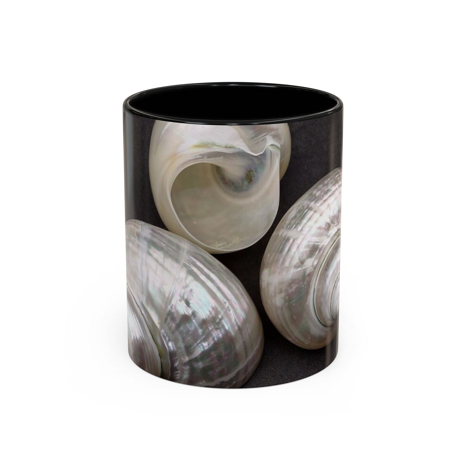 Accent Color Coffee Mug (11, 15oz), 8 Colors - White Nautilus Trio/Black, Large