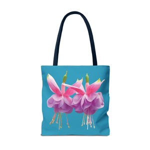 Two Fuschsias Tropical Flower Tote Bag/Turquoise - 3 Sizes