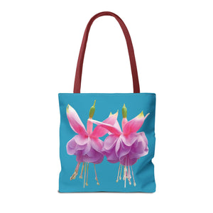 Two Fuschsias Tropical Flower Tote Bag/Turquoise - 3 Sizes