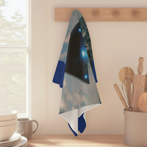 Microfiber Coffee/Tea Towel – UFO & Dolphin, Dark Blue