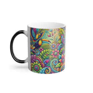 Color Morphing Mug, 11oz, Rainforest Music Parrots