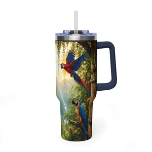40oz Tropical Parrot Vacuum Tumbler — Insulated Travel Mug with Straw