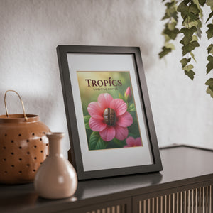 Framed Coffee Art Print — Pink Flower with Coffee Bean Center (Our Brand)