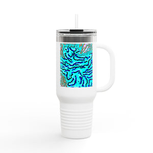Insulated Travel Mug, 40oz / Wild Coral, Turquoise - Perfect for Outdoor Adventures