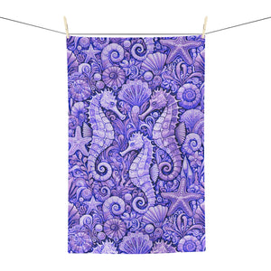 Microfiber Coffee/Tea Towel — Seahorse Trio, Purple