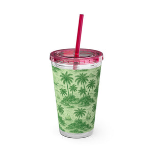 Tropical Tumbler with Straw | 16 oz: Faraway Toile/Green