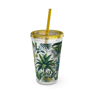 Tropical Tumbler with Straw | 16 oz: More Tropical Palms, White