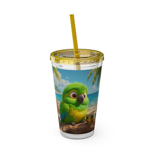 Tropical Tumbler with Straw | 16oz: Lulu the Parrot